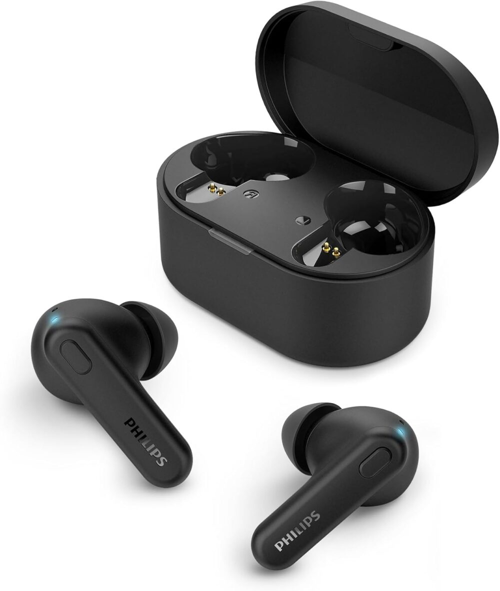PHILIPS TAT1108 Wireless Earbuds,True Wireless Headphones,Powerful Bass with 6 mm Driver,Clear Call with AI Mic,15-Hour Battery Life,Bluetooth v5.3,IPX4 Rating,Ergonomic Design for Comfort,Black - Image 2