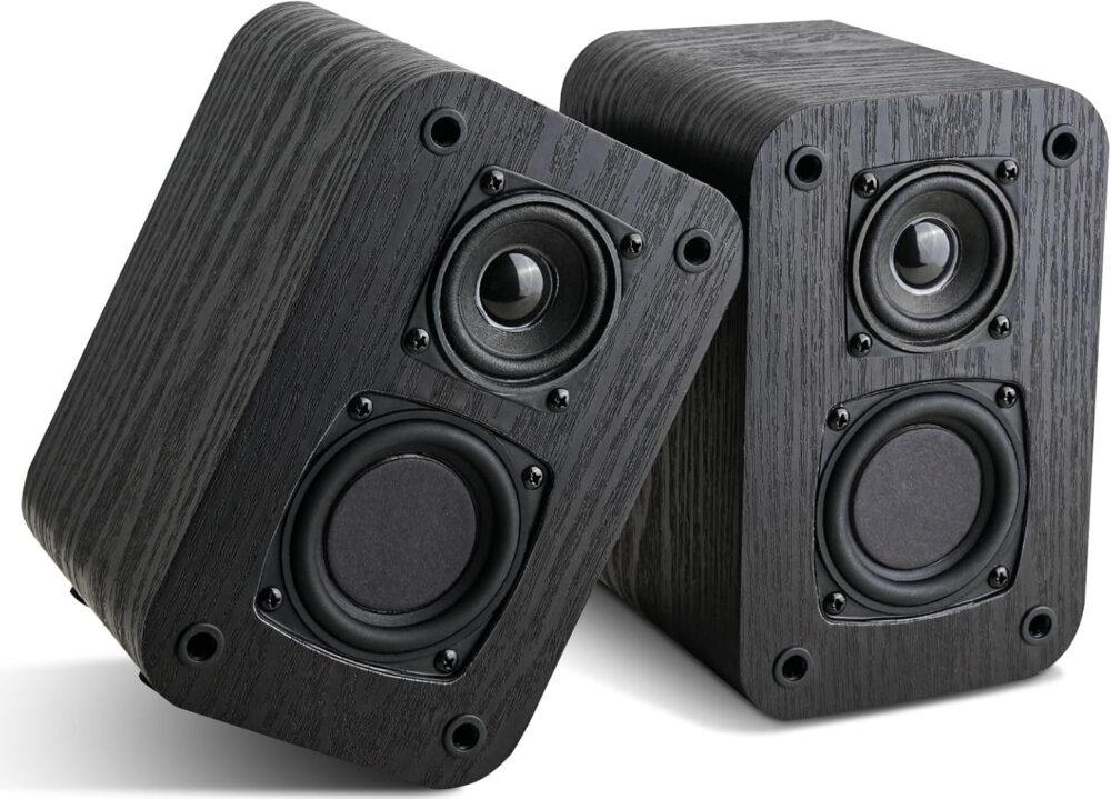 Passive Bookshelf Speakers for Home Theater Surround Sound, Home Desktop Stereo Speakers with Crisper Sound and Classic Wood Grain for Record Player/Computer/TV, Wall Mountable, One Pair. - Image 2