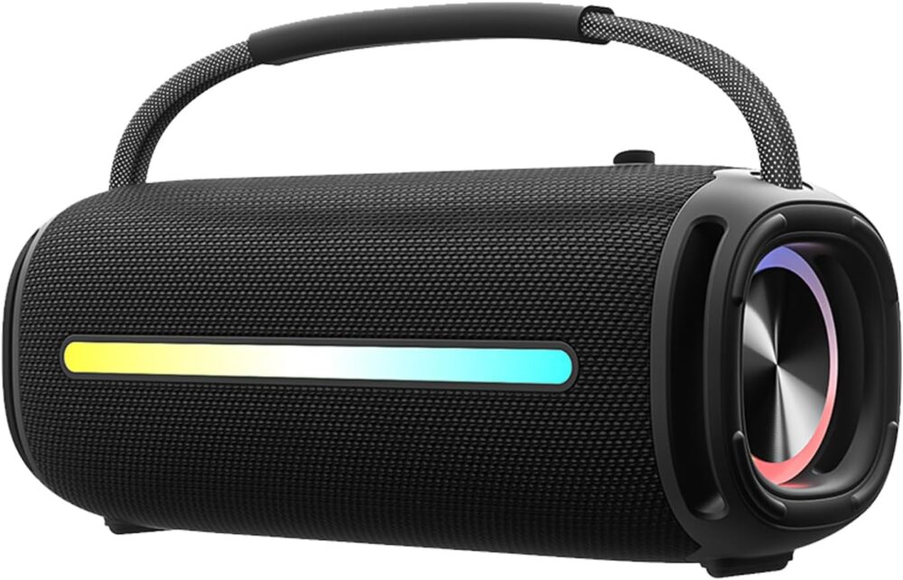 Portable Bluetooth Speaker, Outdoor Waterproof Wireless Speaker with Colorful Flashing Lights, 20W Super Bass, TWS Pairing Suitable for Outdoor, Party, Home, Beach, Travel (Black) - Image 2