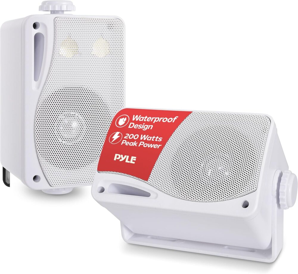 Pyle 3-Way Weatherproof Outdoor Speaker Set - 3.5 Inch 200W Pair of Marine Grade Mount Speakers - in a Heavy Duty ABS Enclosure Grill - Home, Boat, Poolside, Patio, Indoor Outdoor Use -PLMR24 (White) - Image 2