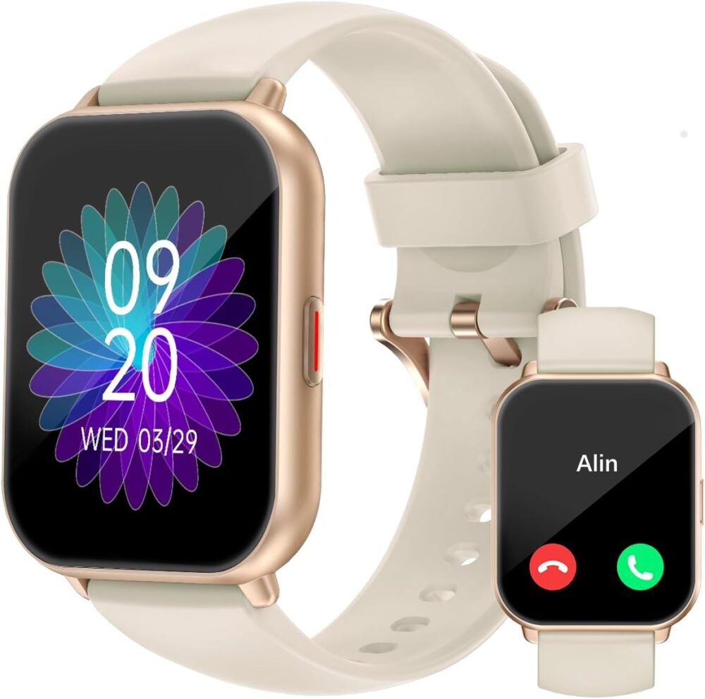 RUIMEN Smart Watches for Women Men (Answer/Make Calls, 2 Bands Included), 1.8" Smartwatch for iOS/Android Phones, Fitness Tracker Heart Rate/Sleep Monitor Digital Watch Waterproof Milky White - Image 2