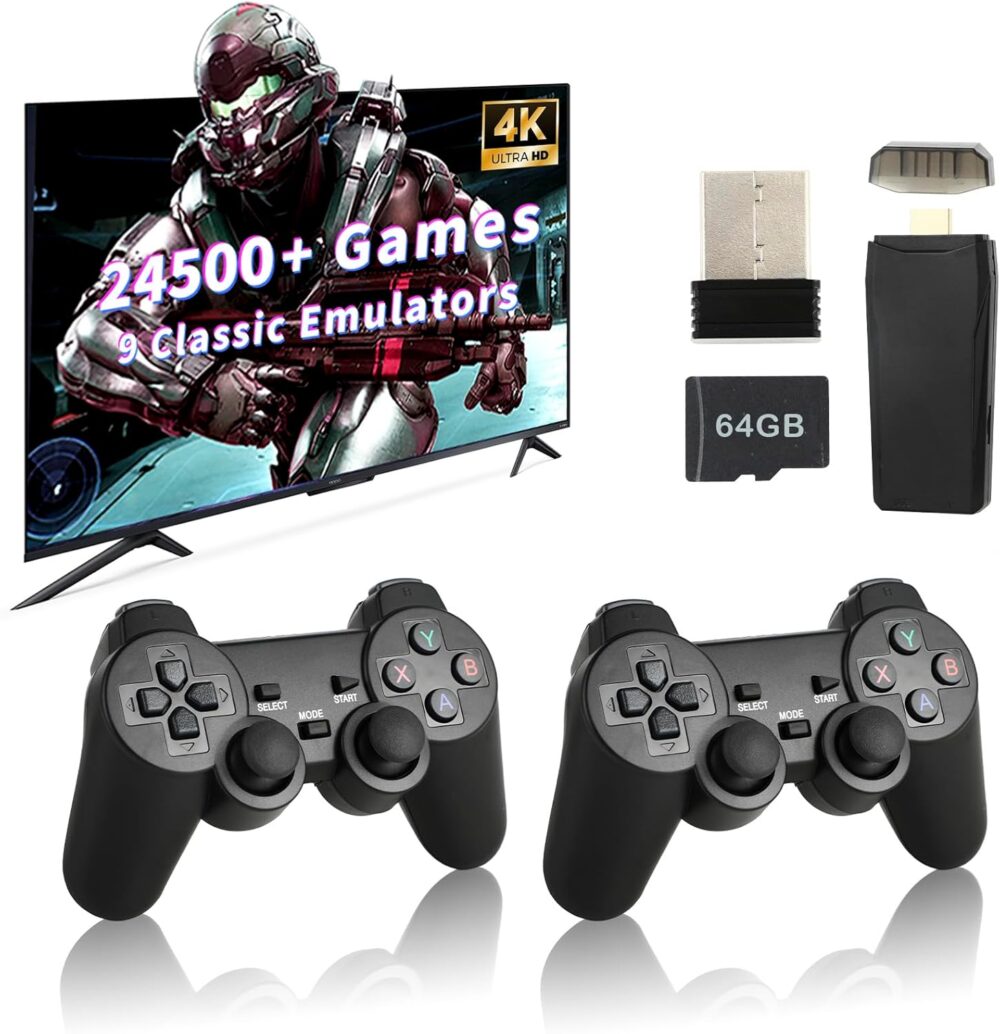 Retro Game Console, 24500+ Games Built-in, Wireless Retro Game Console, 9 Emulators, 4K HDMI Output, Dual 2.4GHz Wireless Game, Plug and Play Video TV Games, Black(64G) - Image 2
