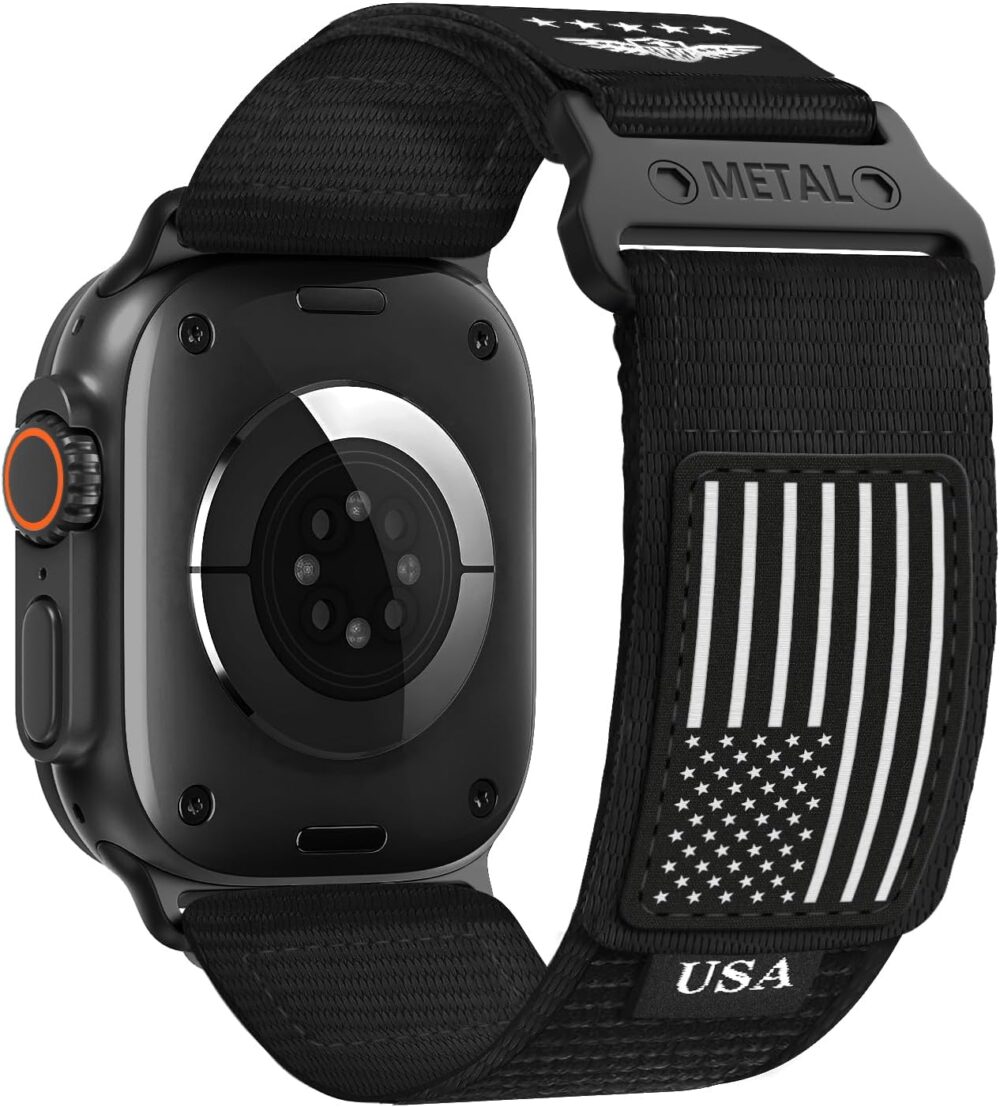 Rugged Nylon for Apple Watch Ultra 2 Band 49mm iWatch Bands 46mm 45mm 44mm 42mm Men,Soft Woven Adjustable Stars-Stripes Flag Wristbands Strap for Apple Watch Ultra Series 10/9/8/7/6/5/4/3/SE/Ultra2 - Image 2