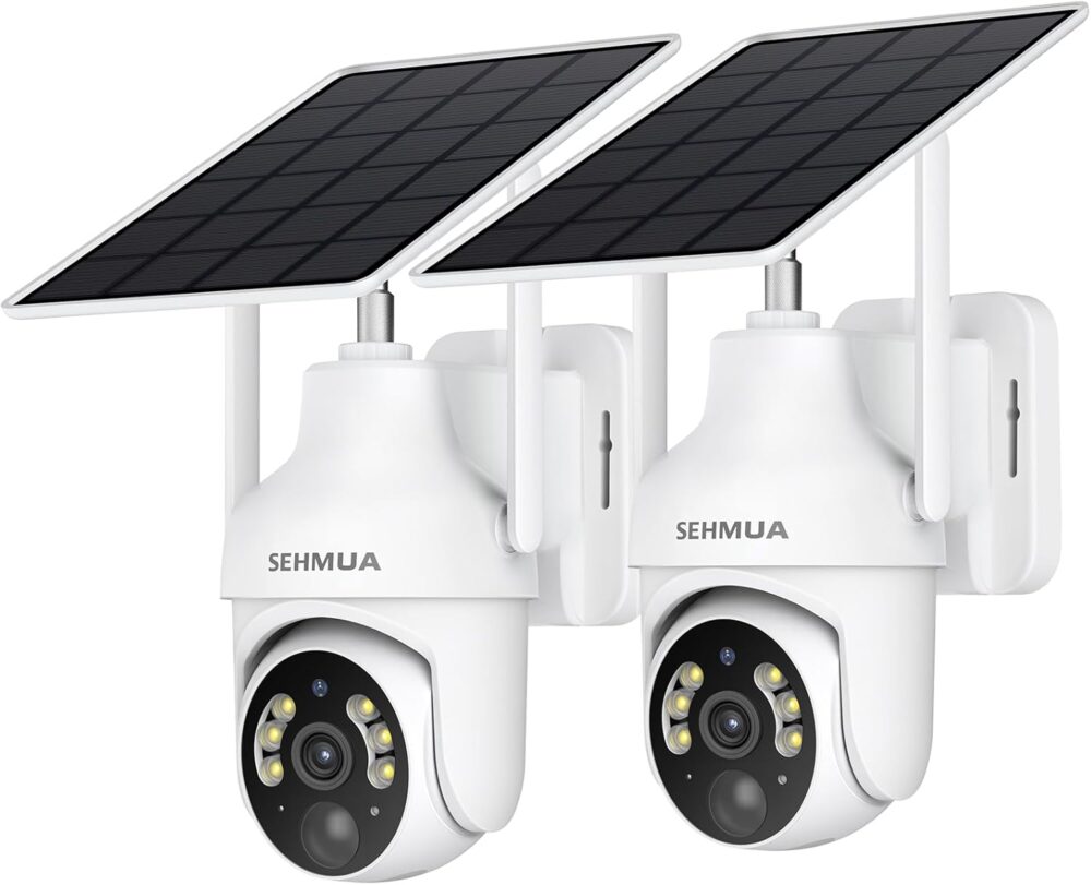 SEHMUA 2K Solar Security Cameras Wireless Outdoor, 2 Pack 360° View Pan/Tilt WiFi Security Camera Outside with Color Night Vision,Easy to Install, PIR Alarm, 2-Way Audio - Image 2