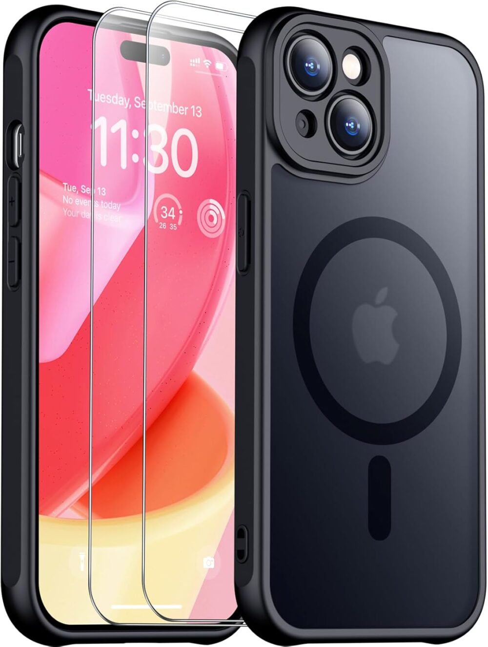 SPIDERCASE Designed for iPhone 15 Case, Magnetic with [2 Tempered Glass Screen Protector] [Full Camera Protection] Anti-Scratched Slim Phone Case for iPhone 15 6.1”, Black - Image 2