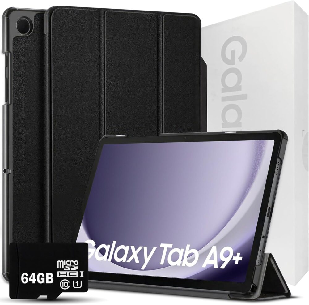 Samsung 2024 Galaxy Tab A9+ 11” 64GB | Android 13 WiFi Touchscreen International | Big Screen, Quad Speakers, Slim | Tablet Bundle - Hard Back Trifold Stand Case + 64GB SD Card (Grey) | MdTec - Image 2