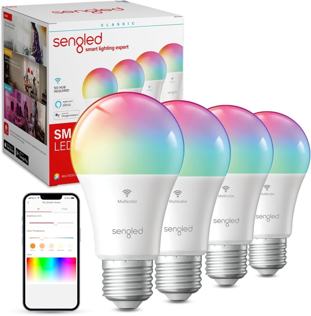 Sengled WiFi Color Changing Light Bulb, Alexa Smart Light Bulbs that Compatible with Alexa & Google Assistant, A19 RGB No Hub Required, 75 W Equivalent 800LM CRI>90, Set of 4 - Image 2