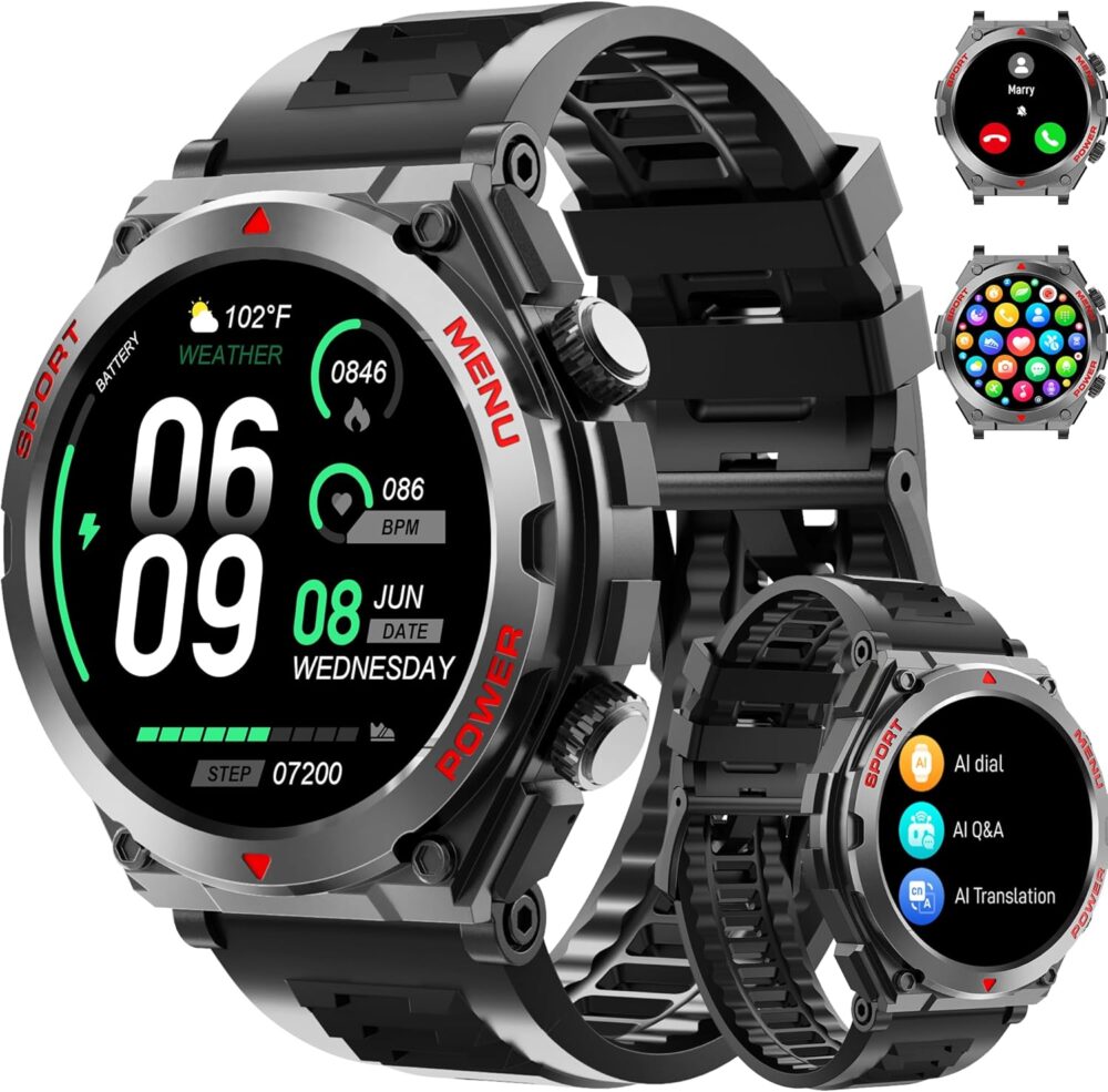 Smart Watch for Men(Phone Call/Text Reply), 1.52" HD AI Smartwatch with HR, SpO2, Sleep Monitor for Android Phones/iPhone,100+ Sport Mode Fitness Tracker, Waterproof (AI Translation, Q&A, Watch Face) - Image 2