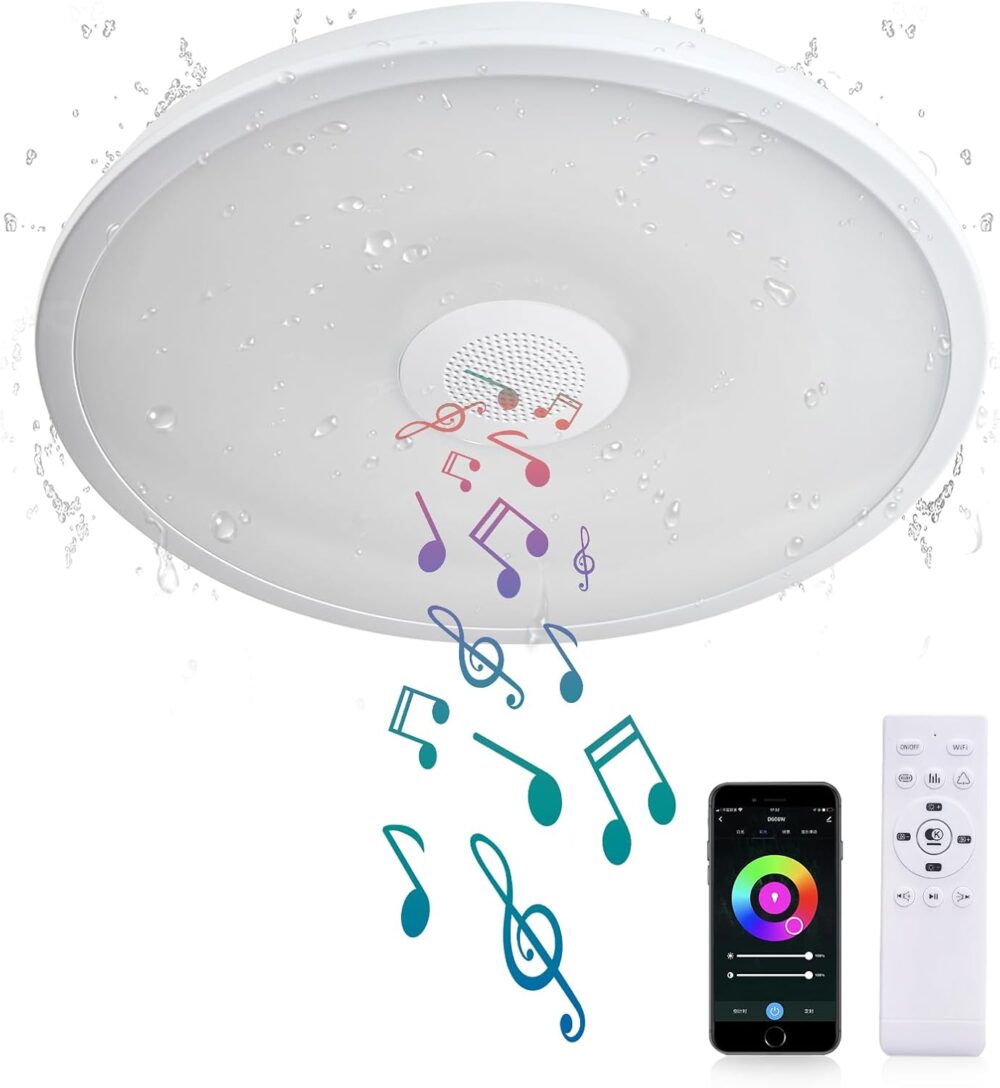 Smart Waterproof LED Flush Mount Ceiling Light Fixture,11 inch 18W,with Bluetooth Speaker,RGB Color Changing Function- Dimmable Lamp,Tuya Application Control-Compatible with Alexa Google Home - Image 2