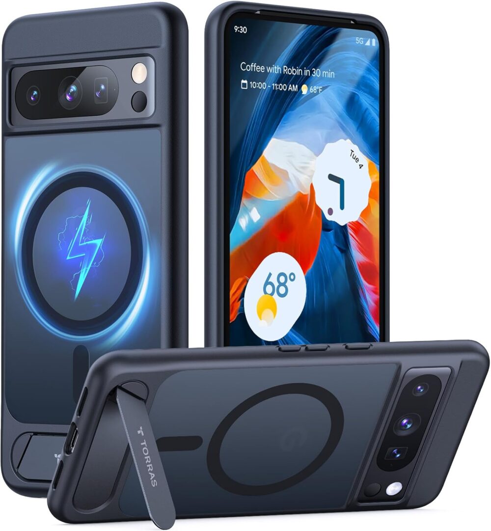 TORRAS Magnetic & Stand for Google Pixel 8 Pro Case, Fit for MagSafe, 12FT Mil-Grade Drop Protection, Slim Fit for Google Pixel 8 Pro Phone Case with Built-in Flush Kickstand, Translucent Matte Black - Image 2