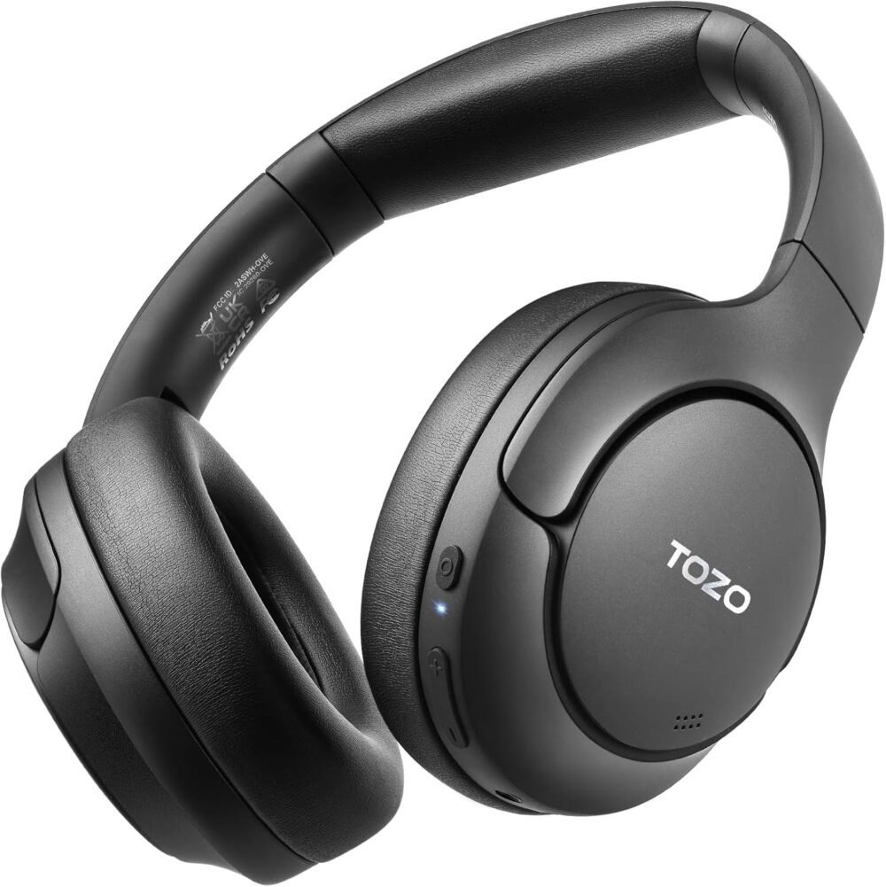 TOZO HT2 Hybrid Active Noise Cancelling Headphones, Wireless Over Ear Bluetooth Headset, 60H Playtime, Hi-Res Audio Custom EQ via App Deep Bass Comfort Fit Ear Cups, for Home Office Travel Black - Image 2