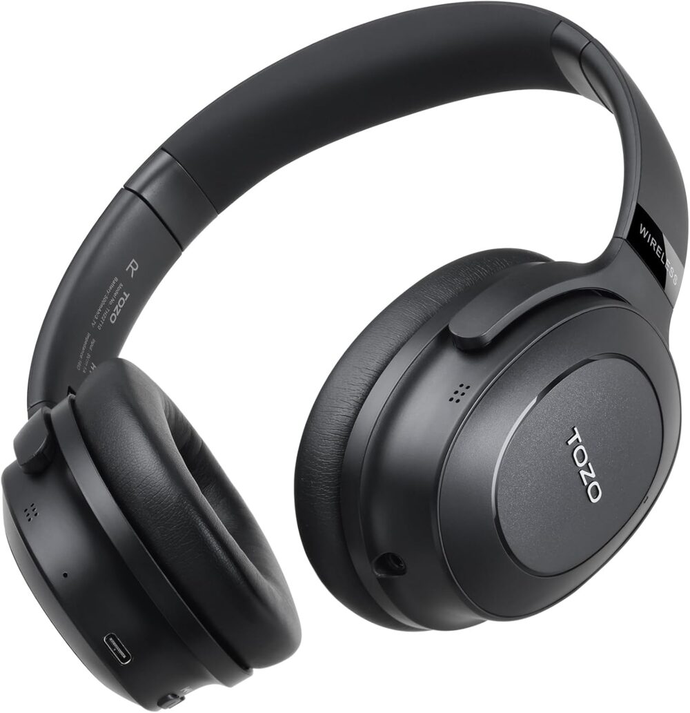 TOZO Hybrid Active Noise Cancelling Headphones, Wireless Over Ear Bluetooth Headset, 40H Playtime, Hi-Res Audio Custom EQ via App Deep Bass Comfort Fit Ear Cups, for Home Office Travel Black - Image 2