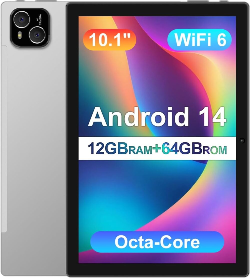 Tablet 10 inch Android 14 Tablet with Octa Core Processor 12GB RAM 128GB ROM 1TB Expandable 1280x800 IPS Touchscreen, 6000mAh Battery, WiFi 6, BT 5.4, Dual Camera (Sliver) - Image 2
