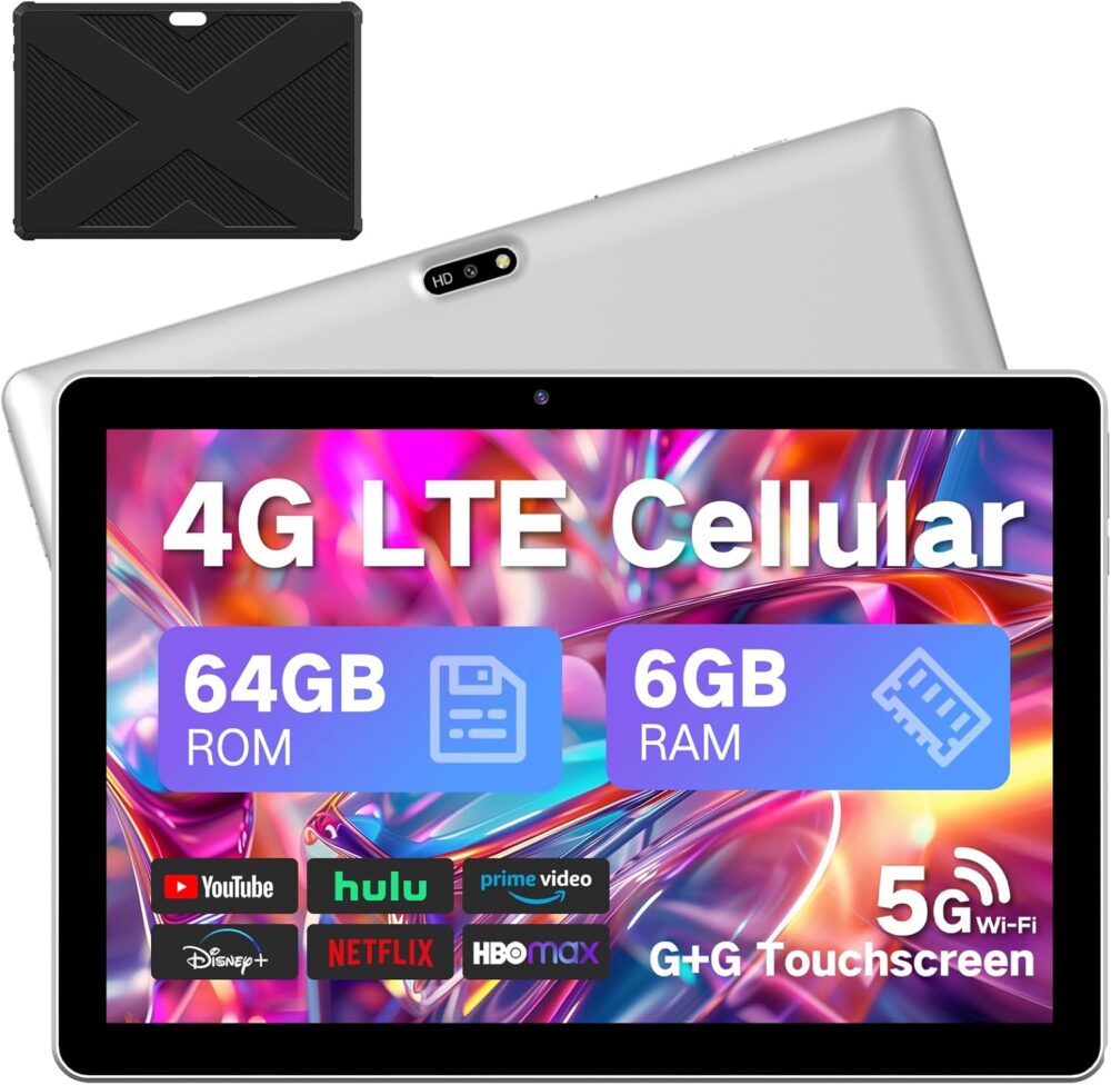 Tablet 10.1 inch Android Tablets, 2025 Cellular Tablets with SIM Card Slot, 4G LTE Tablet & Phone(Makes Calls), 64GB Storage (Expand to 1TB), Dual Cameras 8H Battery 5G WiFi with Case(Silver) - Image 2