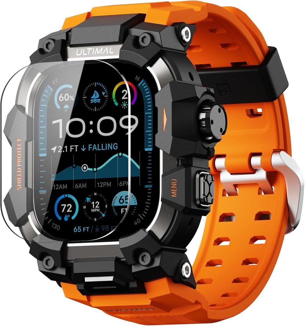 ULTIMAL Rugged Case with Band for Apple Watch 49mm,Compatible with Apple Watch Ultra/Ultra 2, Military Grade Shockproof Bumper Cover for iWatch Tactical Band Men (49mm,Orange) - Image 2