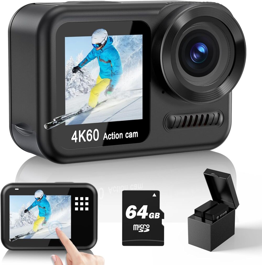 Upgrade 4K60FPS WiFi Action Camera 64MP Waterproof Camera with Touch Rear Screen, 8X Zoom Underwater Camera Snorkeling 65FT No Need a Waterproof Case with 64GB Card, Ideal for Travel Sports Vlog - Image 2