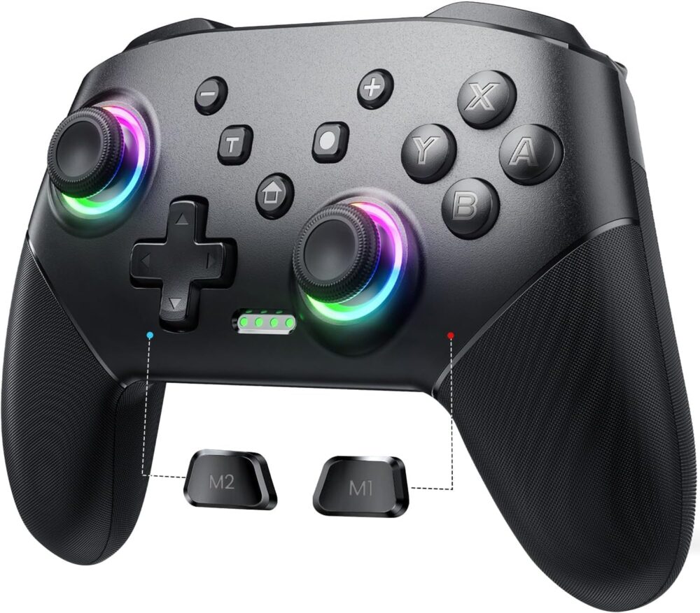 VOYEE Switch Controller Wireless, Pro Controllers Compatible with Switch Lite/OLED/PC, One-Key Pairing Gamepad with 9-Color RGB LEDs 1000mAh Battery 6-Axis Motion Wake Up Function - Image 2