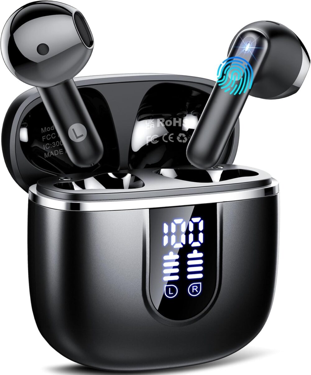 Wireless Earbuds, 2025 Bluetooth 5.4 Headphones with 3D Bass Stereo, 40H Ultralight in-Ear Buds, Bluetooth Earbuds with 4 ENC Noise Cancelling Mic, USB-C LED, IP7 Waterproof Earphones for Android iOS - Image 2