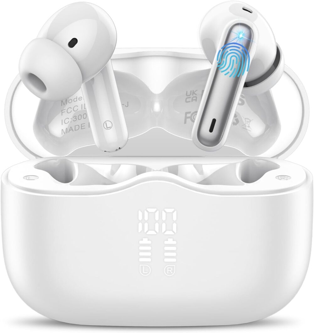 Wireless Earbuds, Bluetooth 5.4 Headphones in Ear with 4 ENC Noise Cancelling Mic, New Wireless Earphones HiFi Stereo Deep Bass 40H Playtime, In-Ear Bluetooth Earbuds LED Display IP7 Waterproof, White - Image 2