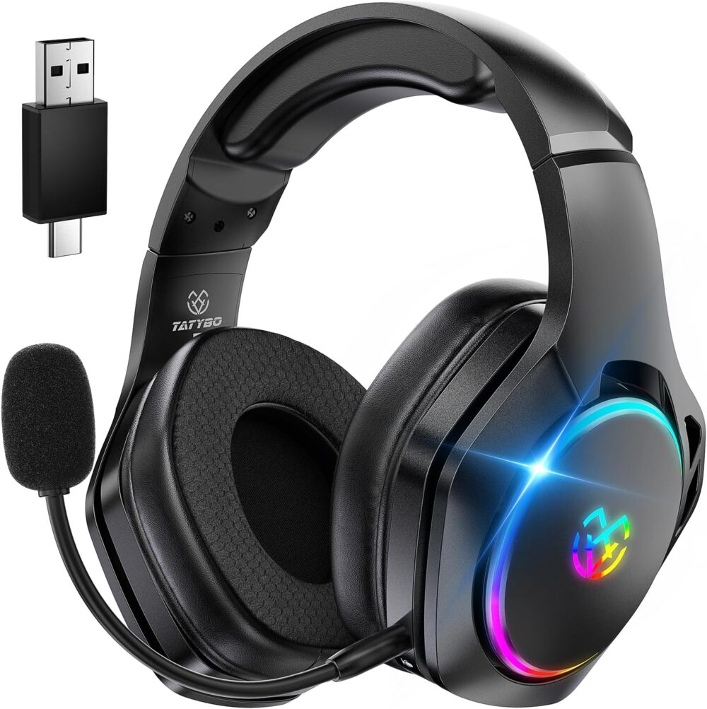 Wireless Gaming Headsets for Ps5 Ps4 PC, 2.4GHz USB & Type-C Gaming Headphones, 40H+ Hrs & 7.1 Surround Sound with Noise Canceling Microphone for Switch Phone - Image 2
