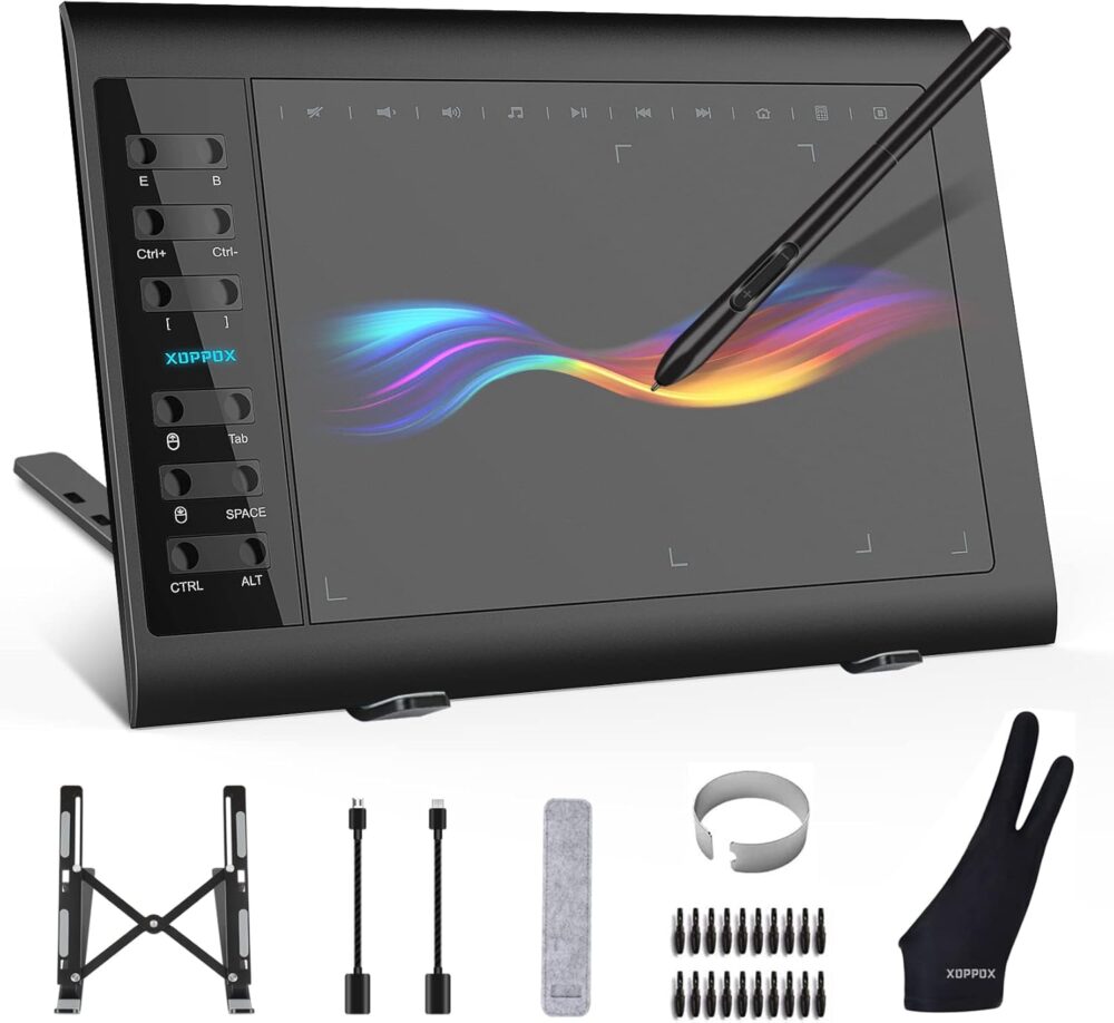 XOPPOX Graphics Drawing Tablet 10 x 6 Inch Large Active Area with 8192 Levels Battery-Free Pen and 12 Hot Keys, Compatible with PC/Mac/Android OS for Painting, Design & Online Teaching Black - Image 2