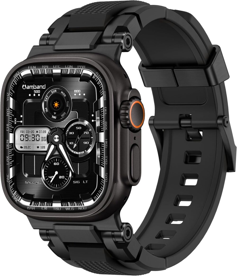 amBand Bands Compatible with Apple Watch Ultra 2/1 49mm, M1 Sport Series Rugged Durable Strap with Metal Connector to Match Ultra's Titanium Case for iWatch 49 mm Men Black Brushed - Image 2