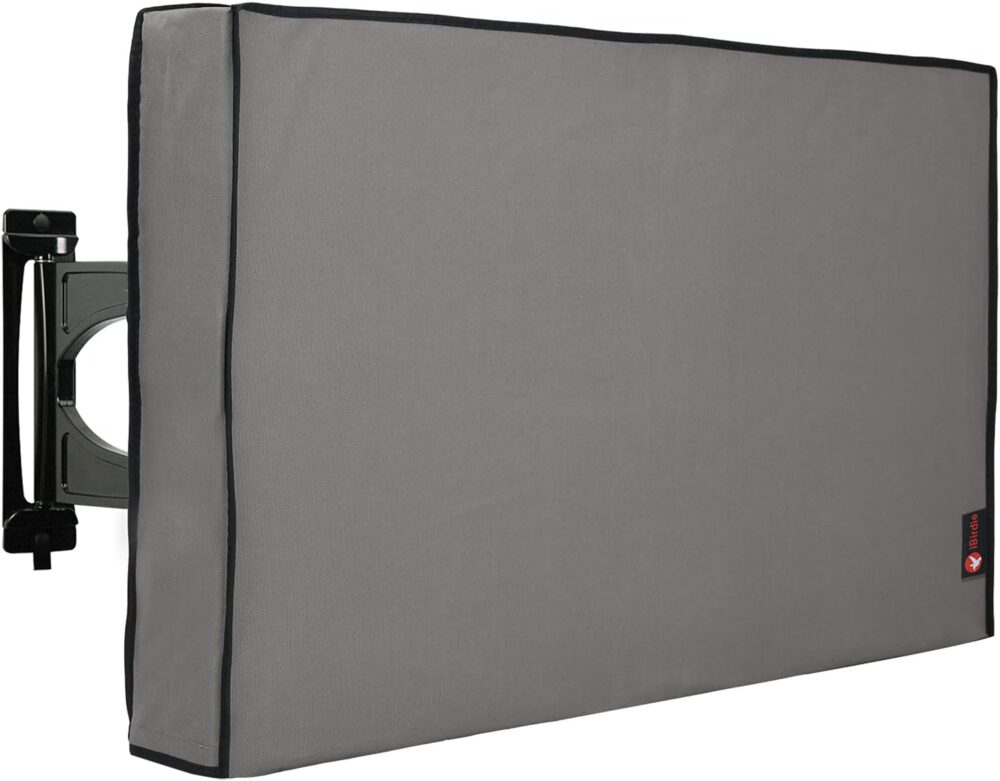 iBirdie Outdoor TV Cover 52 to 55 inch Weatherproof, Cover Size 52''L x 31''H, Waterproof for Outside Flat Screen 52 to 55 inch TV, Grey, 600D Thick Fabric Screen Protector with Bottom - Image 2