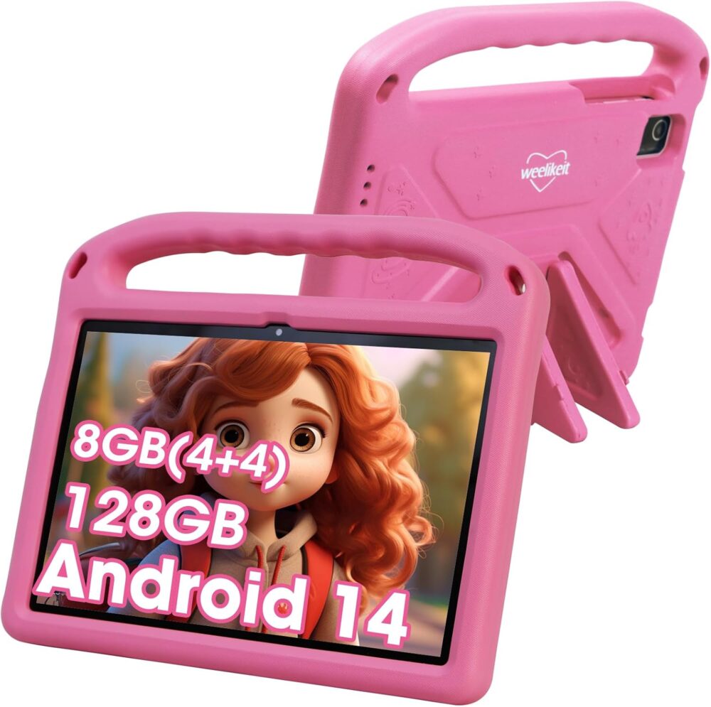 weelikeit 2025 Upgraded Kids Tablet, 10 Inch Android 14 Tablet for Kids, 8GB (4+4) RAM + 128GB Storage, 6000mAh Long Battery, Dual Cameras, Great Tablet for Toddlers, Case Included (Pink) - Image 2